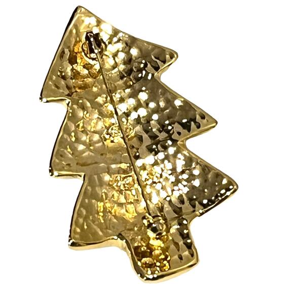 Christmas Tree Brooch Pin 2.25” Enameled Gold Green Sfjr Signed Steinmetz & Sons - Picture 3 of 4